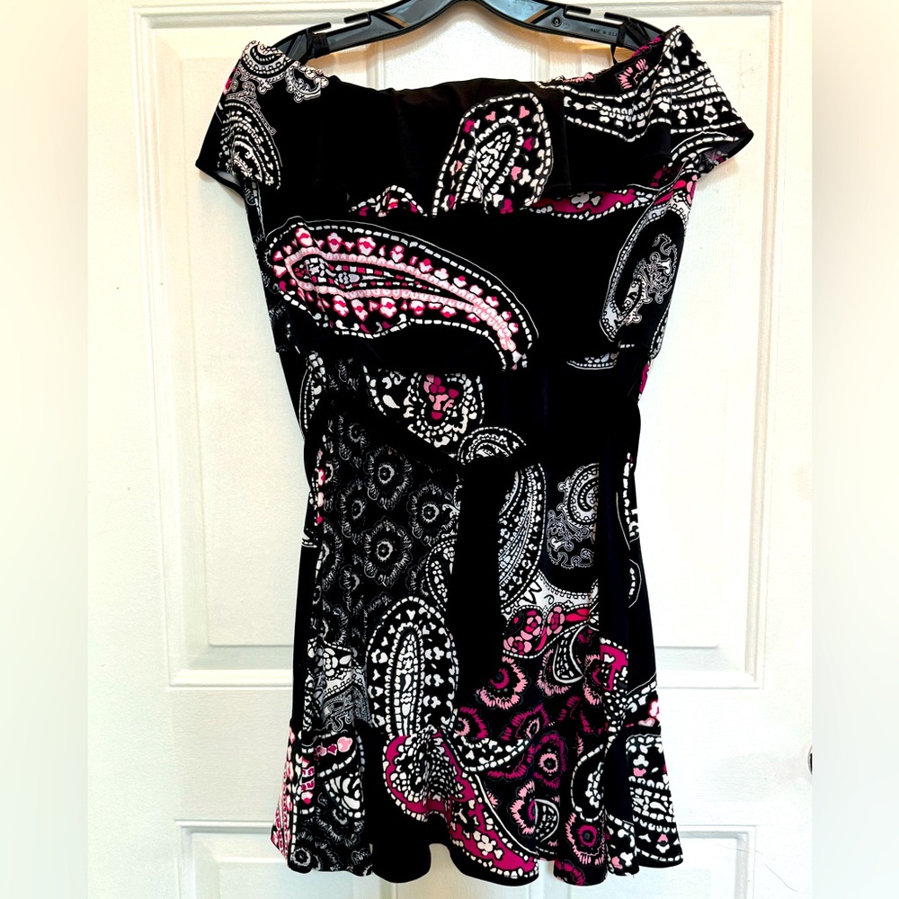 White House Black Market Black and Pink Off-the-Shoulder Dress